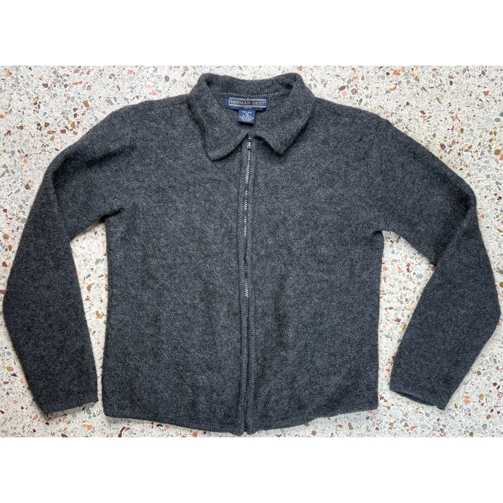 Herman Geist Petite Vtg Women's Full Zip Gray Cardigan Sweater Size PS